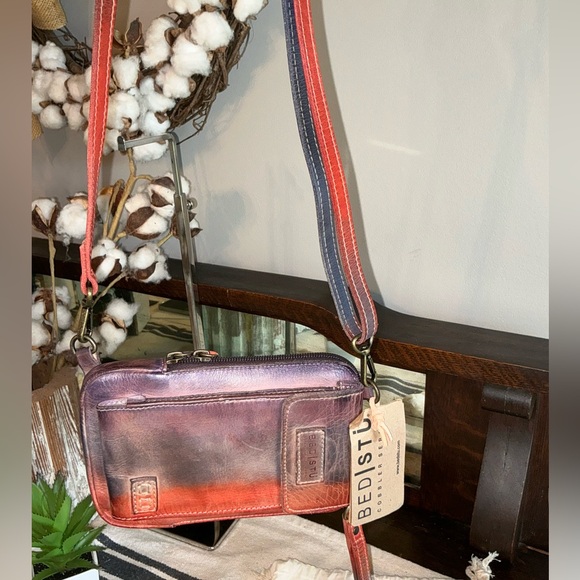 NWT Bed Stu Leather Alelike Crossbody Wristlet Phone Wallet Cotton Candy $215 - Picture 4 of 16